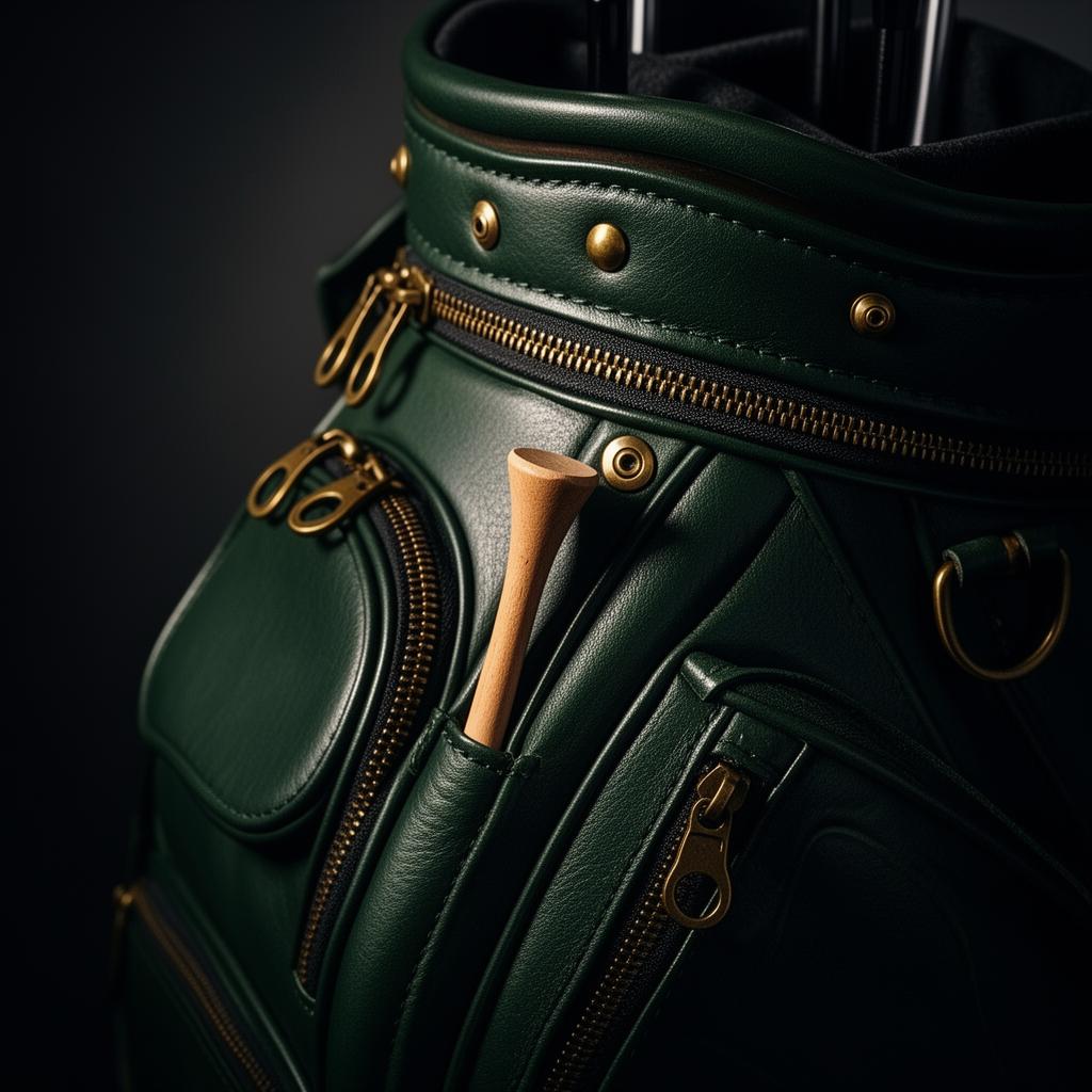 Detail of a premium leather golf bag